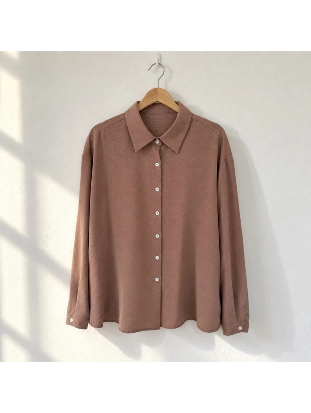 Dazy Taupe Mocha Oversized Button Down Shirt Medium Korean Minimalist Blouse
